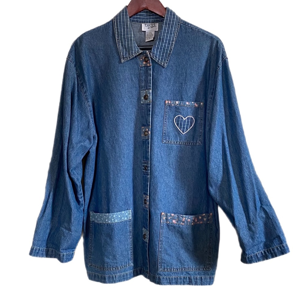 VINTAGE TEDDI Shirt Tunic Top Smock Denim Sz M